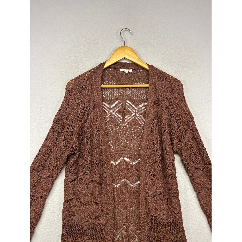 Boho Maurices Womens Medium Brown Open Front Pointelle Knit Cardigan Sweater - Picture 7 of 9